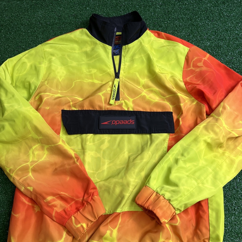 Speedo x Forever 21 Men Windbreaker Jacket Neon Orange Red Yellow Size Small‎